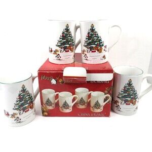 Perkins & Morley Magical Christmas Mugs 1997 Christmas Tree & Cartoon Animals